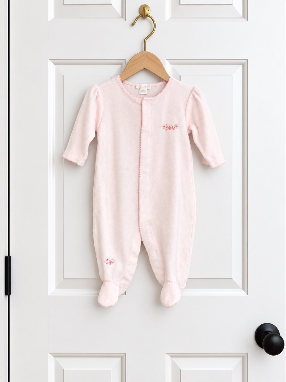 Kissy Kissy Baby Girl 3-6M Pink Velour Floral Embroidered Footie Sleeper